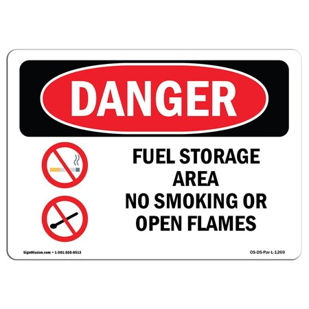 OSHA Danger, Fuel Storage Area No Smoking Or Open Flames, 24in X 18in Rigid Plastic